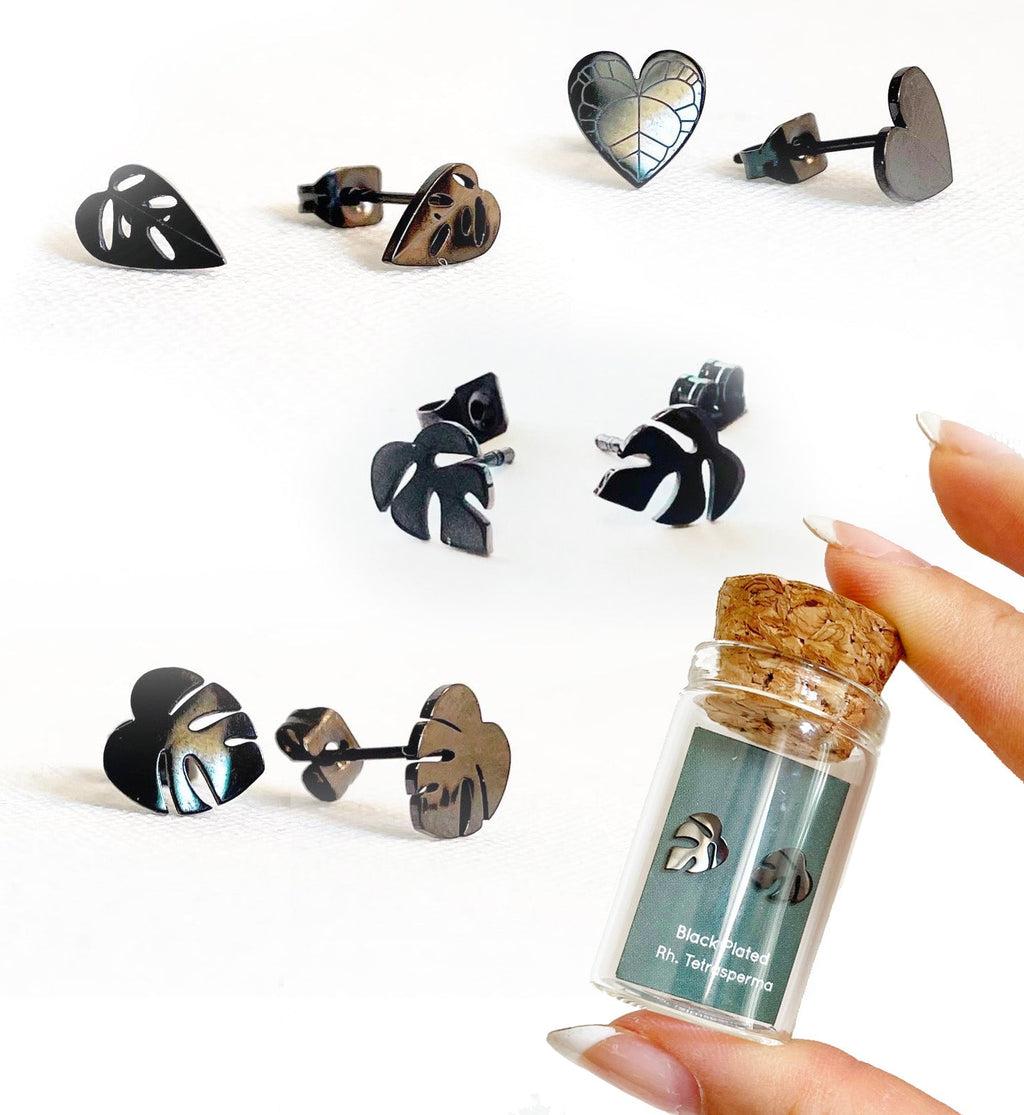 Custom Etched Propagation Stand + 3 Set Tiny Houseplant Earring Studs