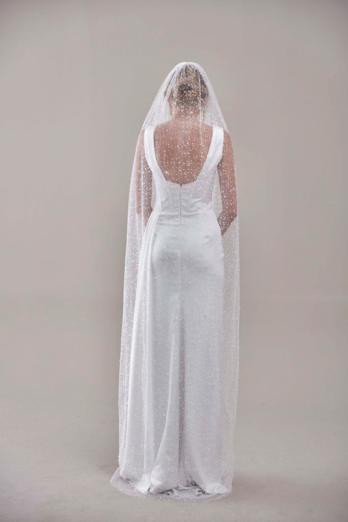 Bridal Veil, Veil with Pearls, One Layer Wedding Veil, Veil with Rhinestone-D180