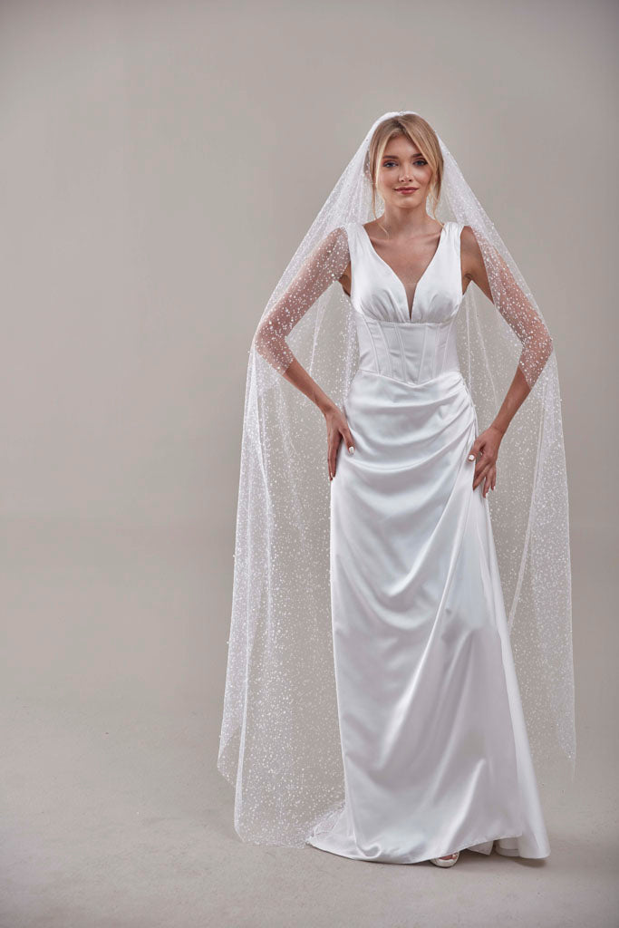 Bridal Veil, Veil with Pearls, One Layer Wedding Veil, Veil with Rhinestone-D180