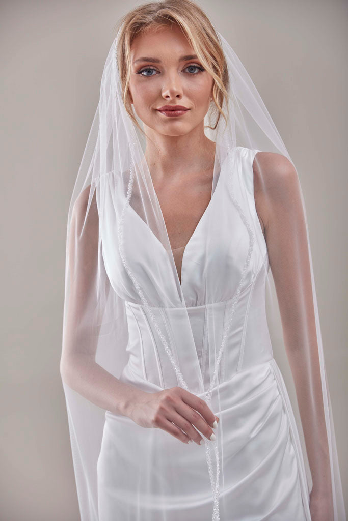 Elegant Beaded Wedding  Veil-D205R