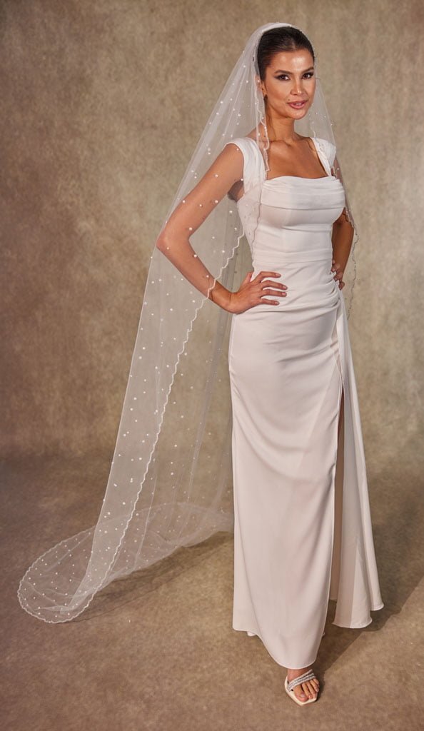 Pearl Wedding Veil, Cathedral Veil- D238