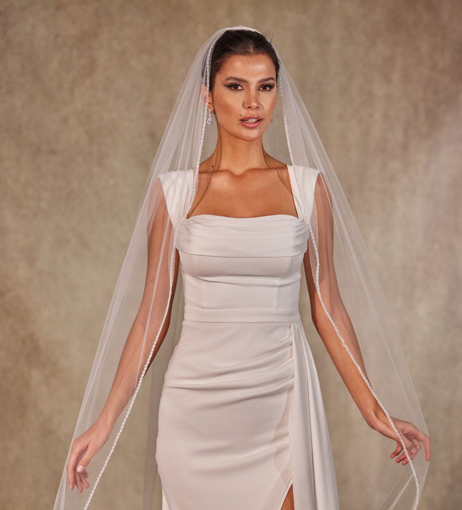 Crystal Knot Beaded Edge Wedding Veil - D250