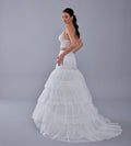 A line petticoat with train, Tiered Tulle Underskirt for Bridal Dress, Chapel Train Slip, White Crinoline 4 Hoop