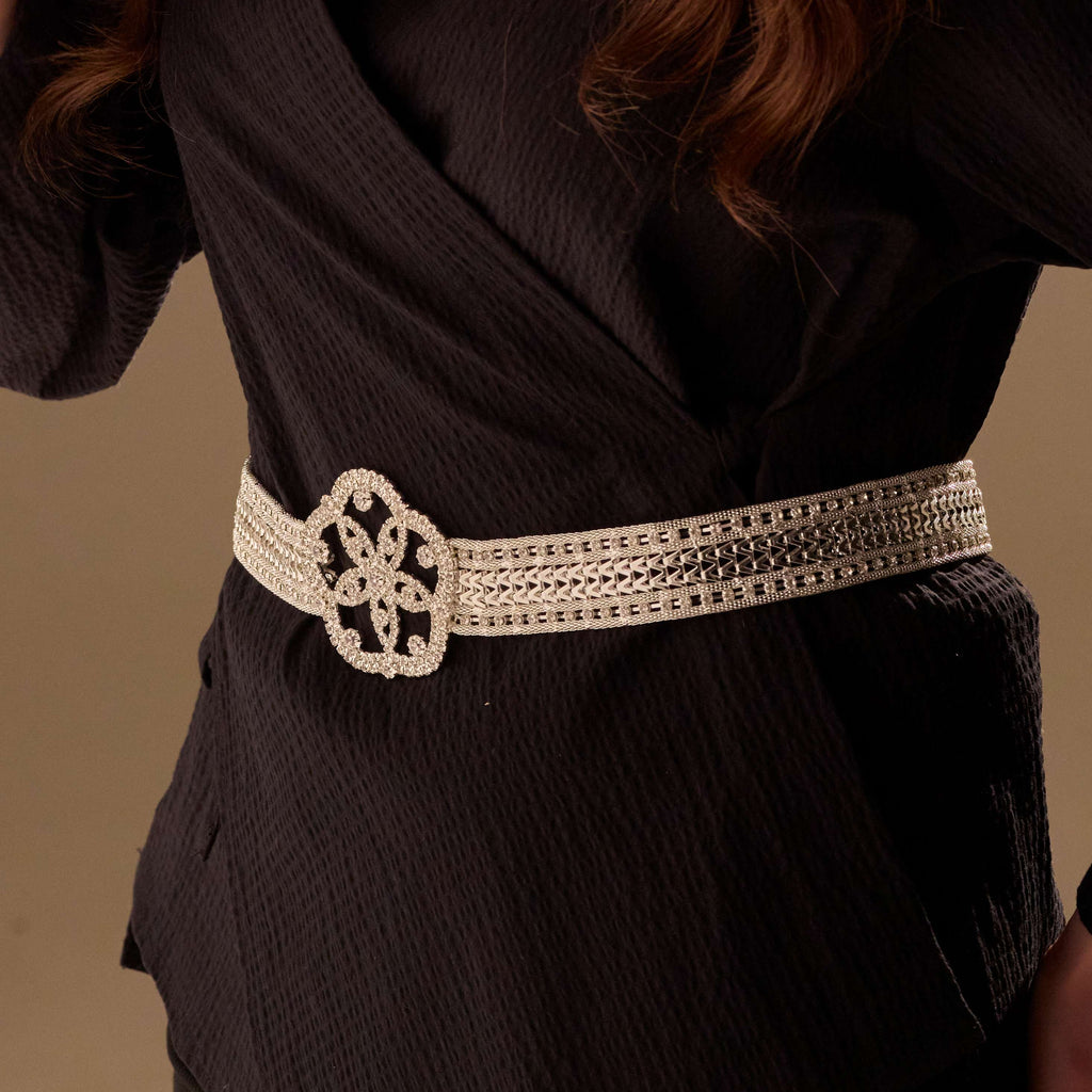 Elegant Silver Flower Belt - Bridal Sash Belt, Jeweled  Belt