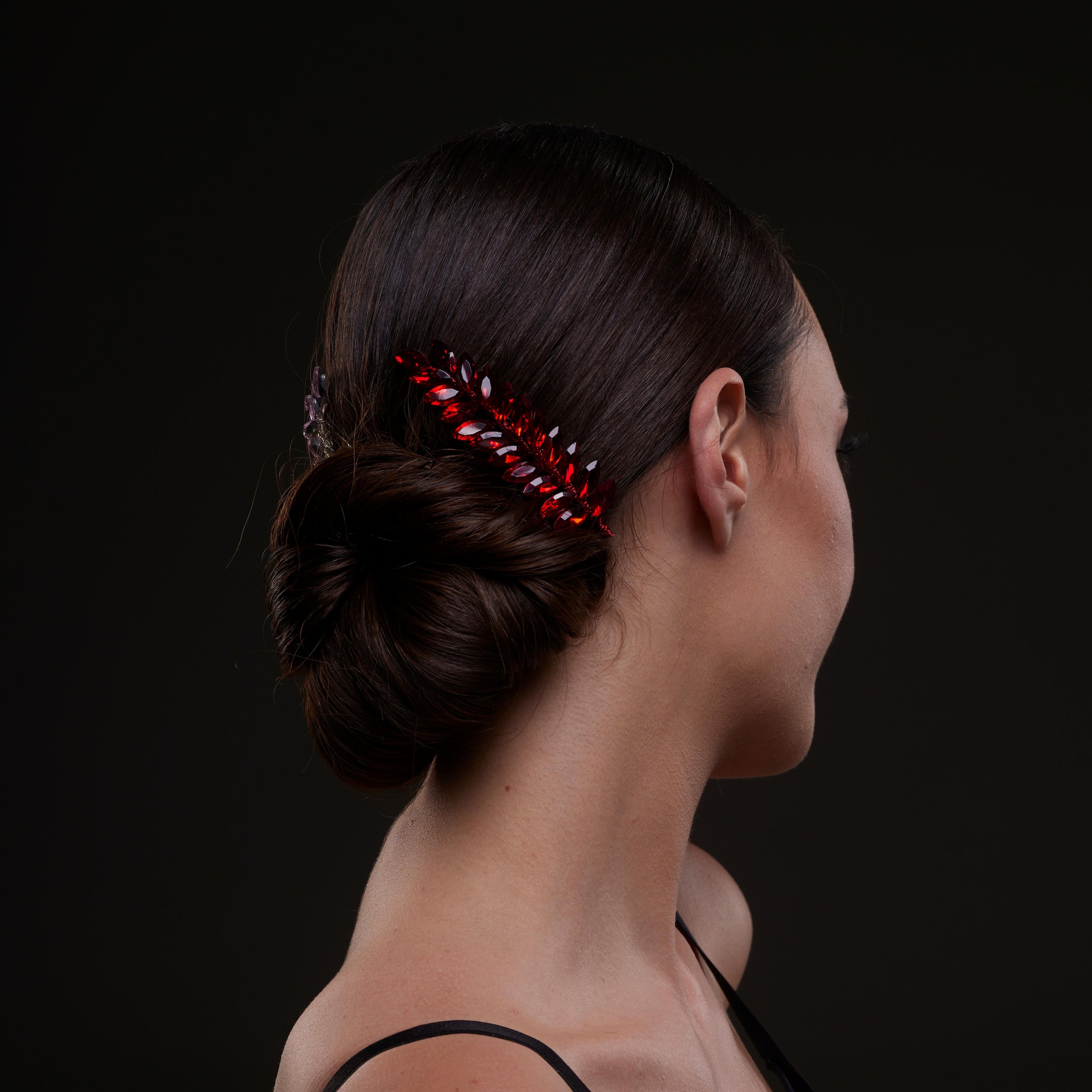 Elegant Red Crystal 2-Piece Hair Comb Set