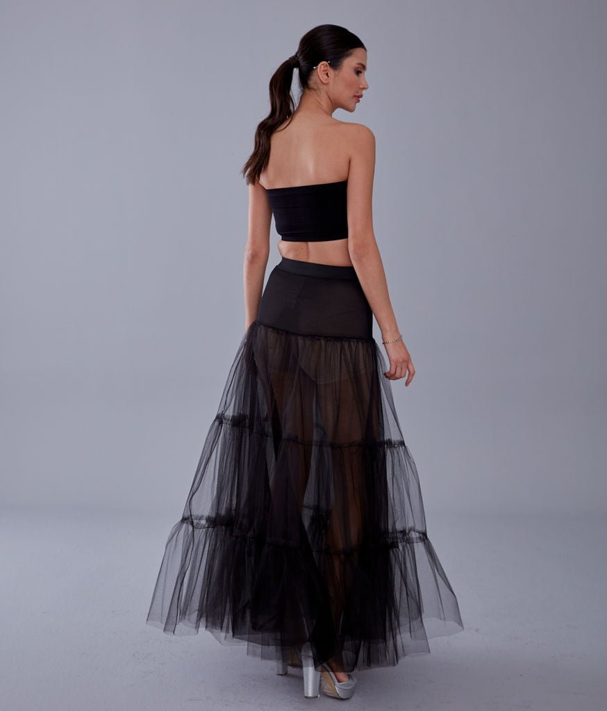 Black Voile Petticoat Skirt with Elastic Band - Perfect for Parties