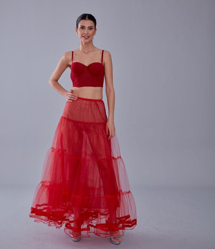Red Voile Petticoat Skirt  with Elastic Band - Perfect for Parties
