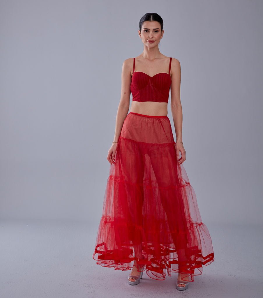 Red Voile Petticoat Skirt  with Elastic Band - Perfect for Parties