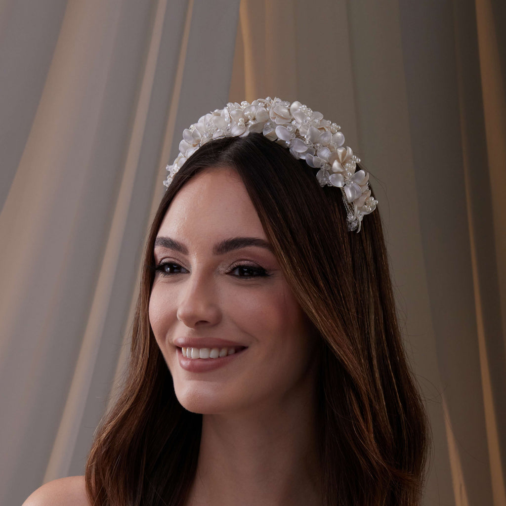 Handmade Pearl and Resin Flower Wedding Hair Band