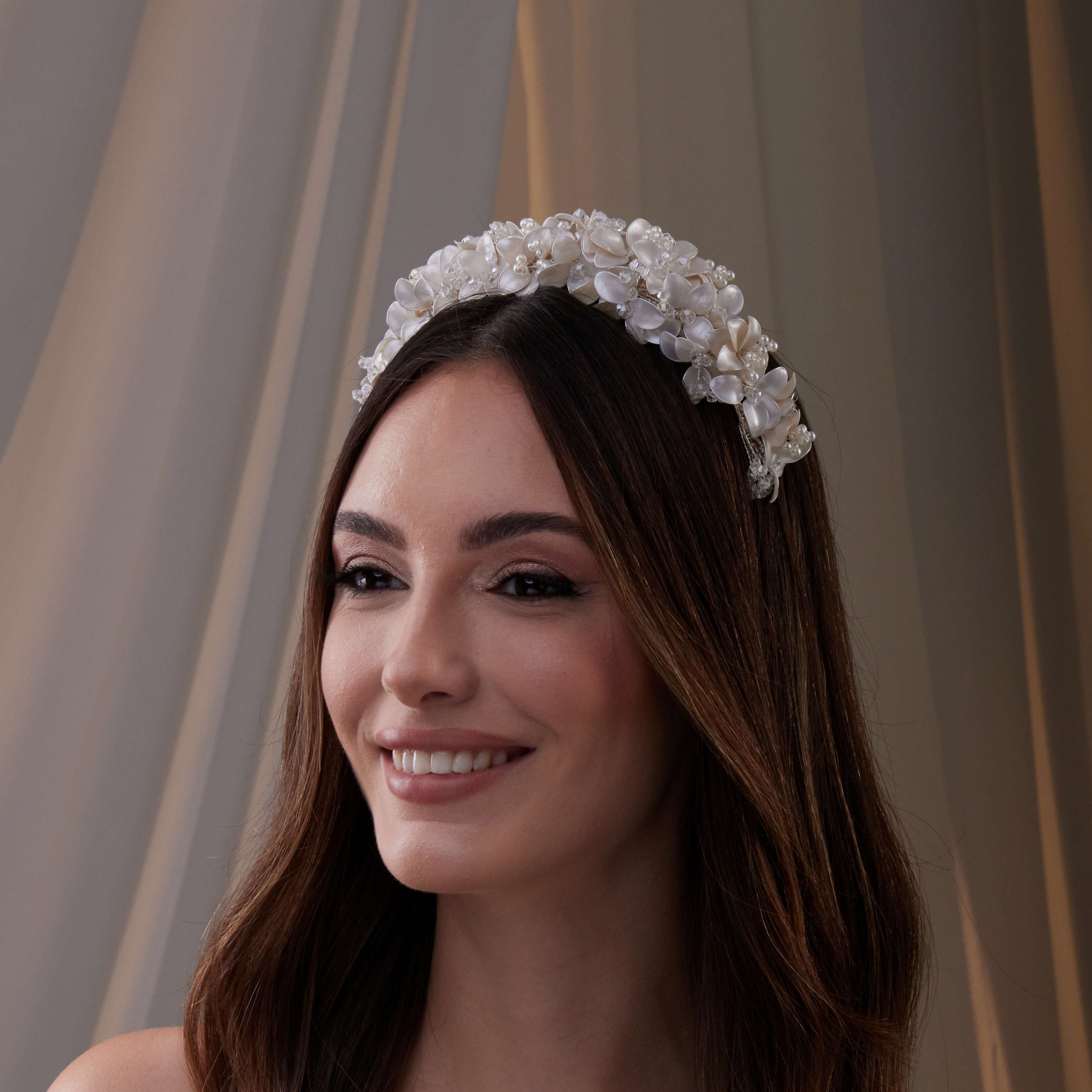 Handmade Pearl and Resin Flower Wedding Hair Band