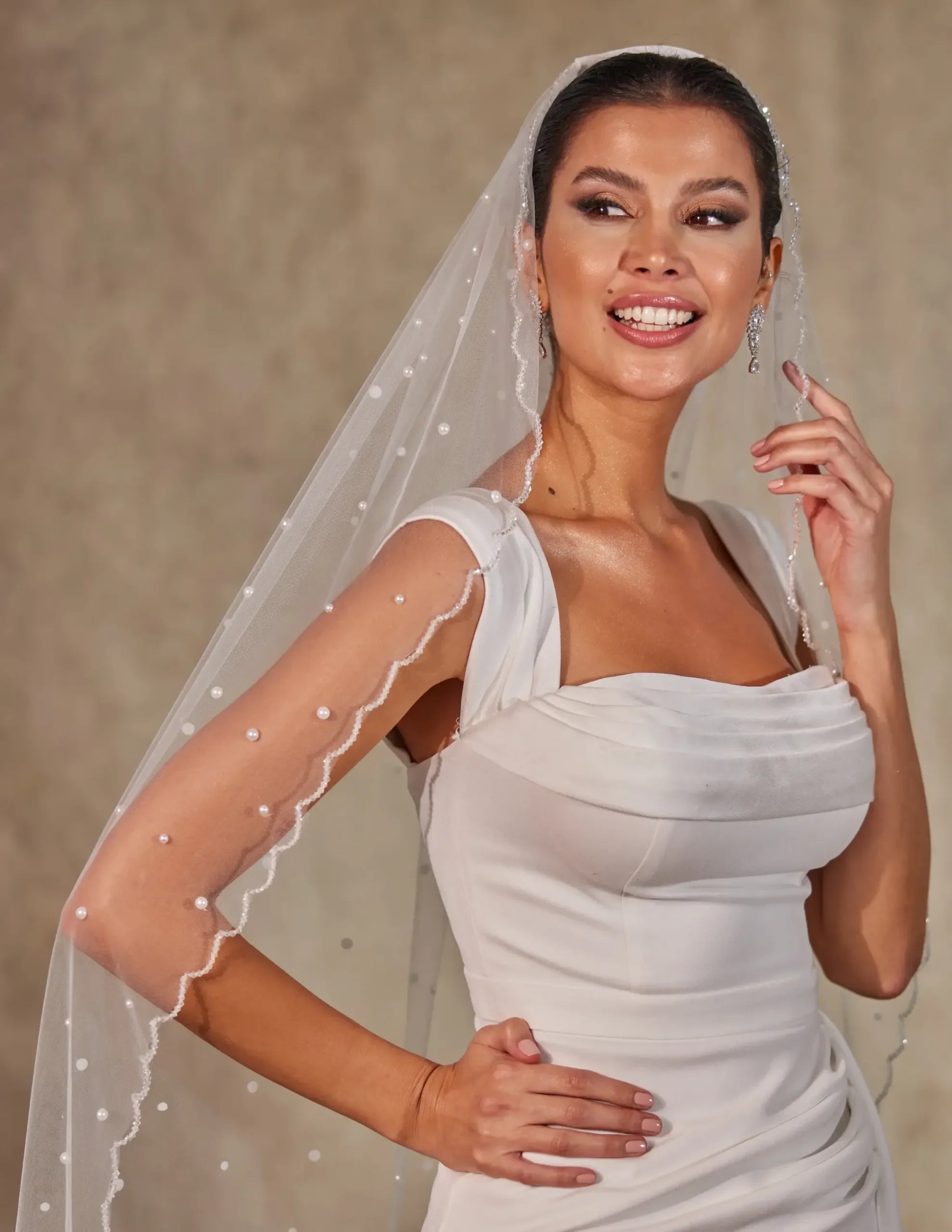 Pearl Wedding Veil, Cathedral Veil- D238